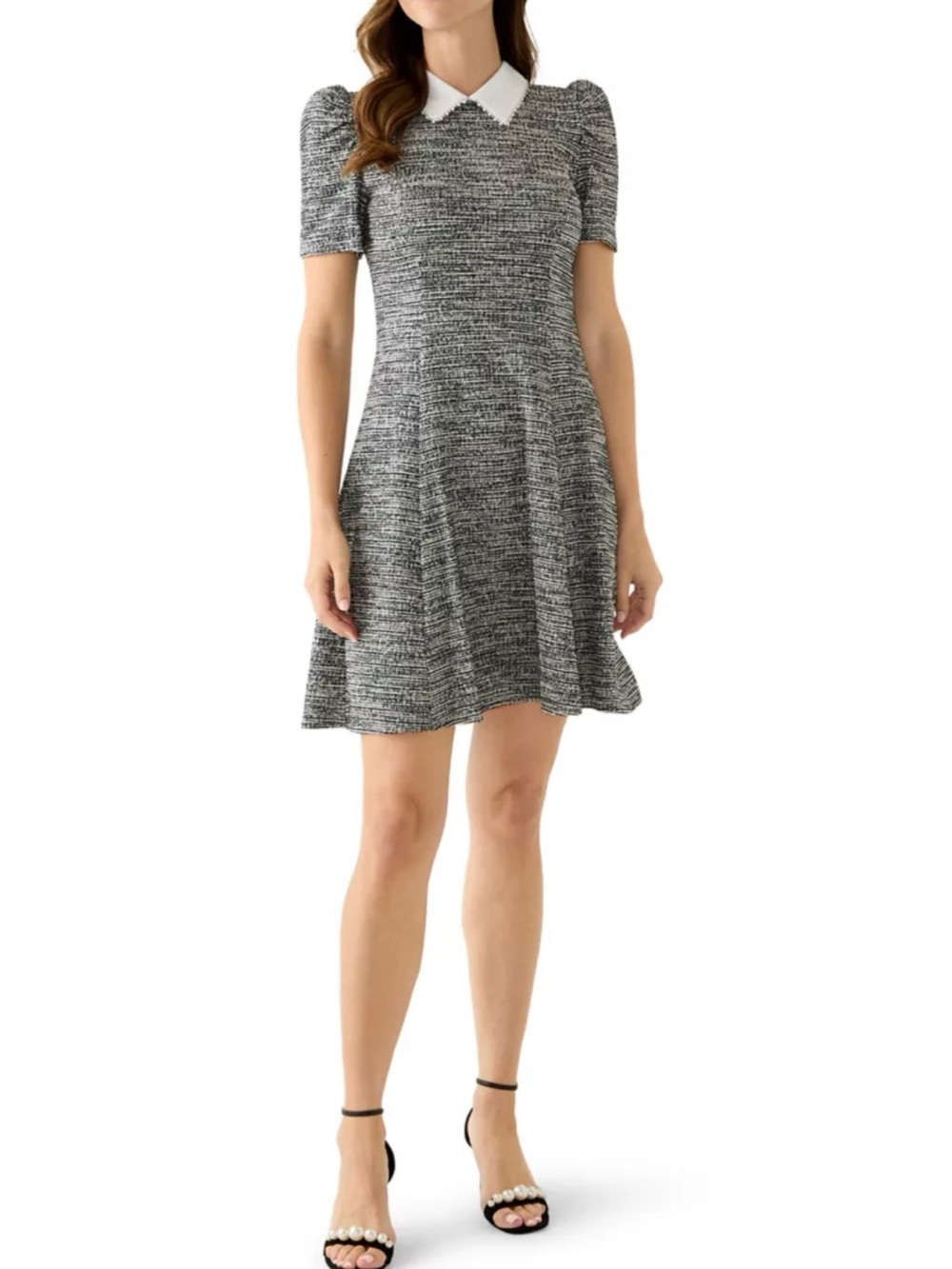 Karl Lagerfeld Paris Women’s Knit Tweed A-Line Dress w/Embellished Collar Size 4